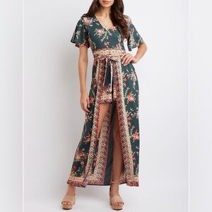 Angie Floral Maxi Dress - Green and Pink
